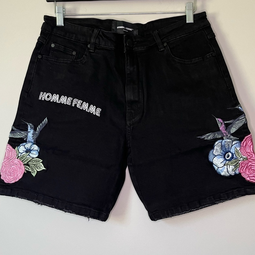 Homme + Femme Embroidered Denim Shorts